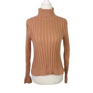 600 West Camel Tan Brown Ribbed Knit Turtleneck Sweater S